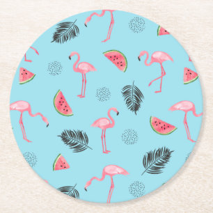 Dessous-de-verre Rond En Papier Motif tropical à la mode de Flamant rose et de
