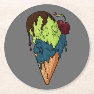 Dessous-de-verre Rond En Papier Mystère Sucré Mortel Glace au Crâne