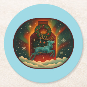 Dessous-de-verre Rond En Papier Mystic Winter Stag-Blue BG