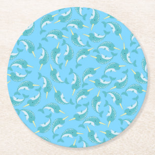 Dessous-de-verre Rond En Papier Narwhals Ocean Fête d'anniversaire pour enfants