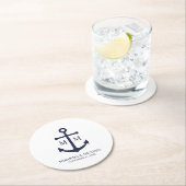Dessous-de-verre Rond En Papier Nautical Navy Blue Anchor Wedding (En situation)