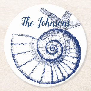 Dessous-de-verre Rond En Papier Nautilus Seashell & Starfish Marine Life Custom