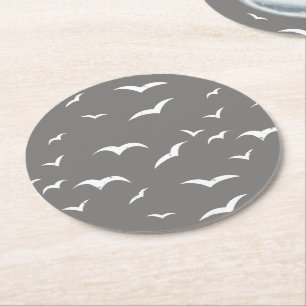 Dessous-de-verre Rond En Papier Nautique gris doux et blanc d'oiseaux de mer