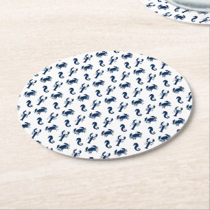 Dessous-de-verre Rond En Papier Nautique Sea Animaux motifs homard crabe hippocamp