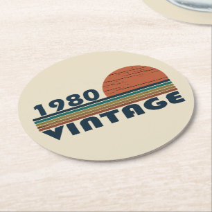Dessous-de-verre Rond En Papier Né en 1980 élégante fête d'anniversaire vintage