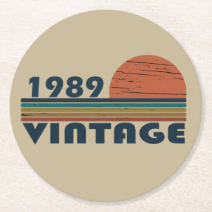 Dessous-de-verre Rond En Papier Né en 1989 cadeau d'anniversaire vintage