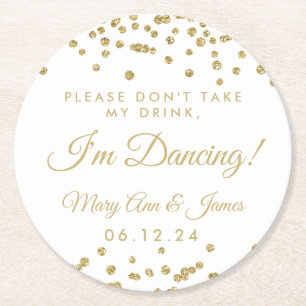 Dessous-de-verre Rond En Papier Ne prends pas mon verre ! Gold Confetti Blanc