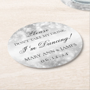 Dessous-de-verre Rond En Papier Ne prends pas mon verre ! Lumières Shimmer Argent