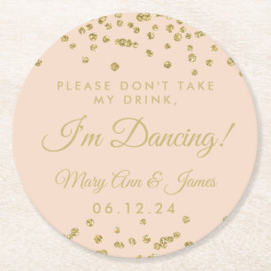 Dessous-de-verre Rond En Papier Ne prends pas mon verre ! Rose Blush Confetti Gold