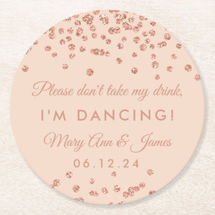Dessous-de-verre Rond En Papier Ne prends pas mon verre ! Rose Gold Confetti Blush