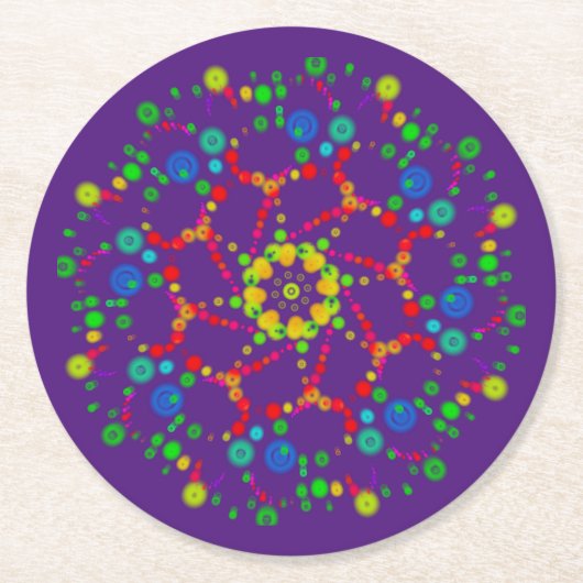 Dessous-de-verre Rond En Papier Neon Bubble Orbs Mandala sur Deep Purple (Devant)