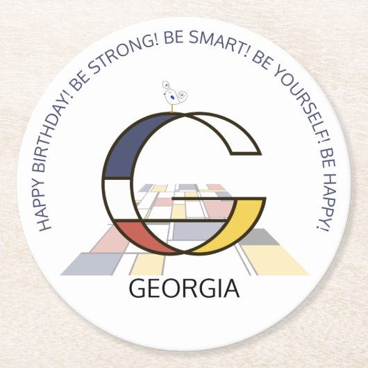 Dessous-de-verre Rond En Papier Neoplasticisme Art Cool Monogramme. Lettre G (Devant)