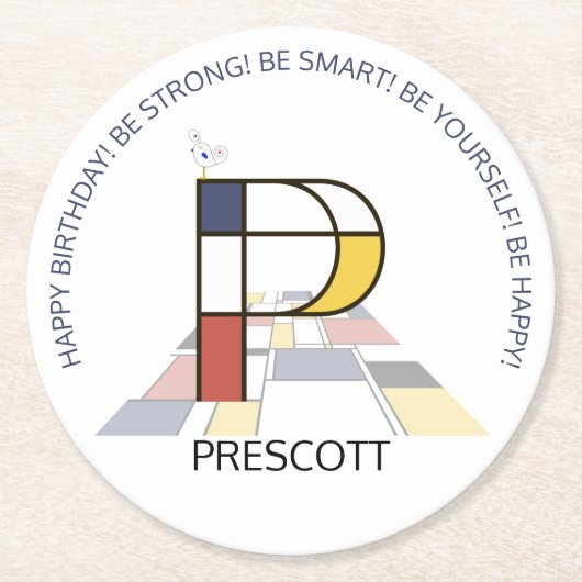 Dessous-de-verre Rond En Papier Neoplasticisme Art Cool Monogramme. Lettre P (Devant)
