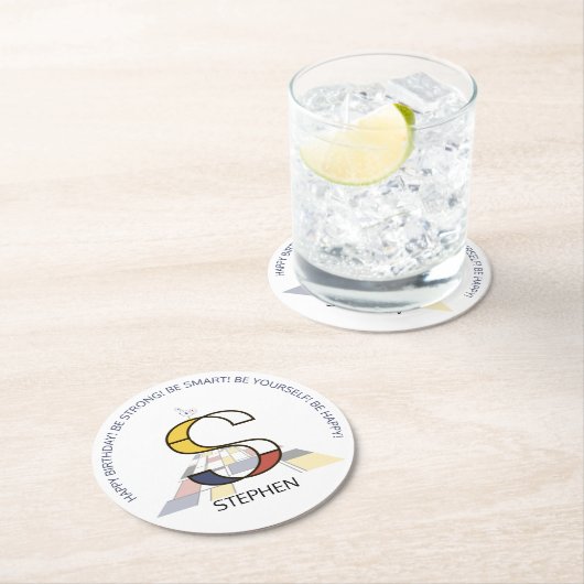 Dessous-de-verre Rond En Papier Neoplasticisme Art Cool Monogramme. Lettre S (En situation)
