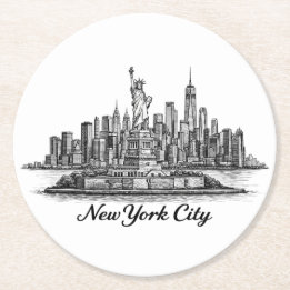 Dessous-de-verre Rond En Papier New York City Skyline Line Art Illustration