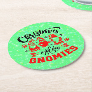 Dessous-de-verre Rond En Papier Noël avec mes Gnomies - Funny Red Green
