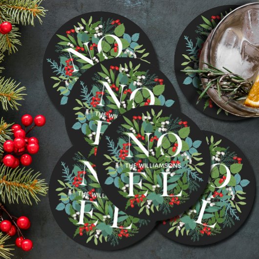 Dessous-de-verre Rond En Papier NOEL Berries Vacances vertes Noires