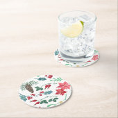 Dessous-de-verre Rond En Papier Noël botanique traditionnel (blanc) (En situation)