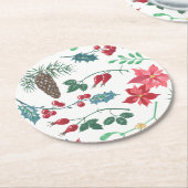 Dessous-de-verre Rond En Papier Noël botanique traditionnel (blanc) (Incliné)