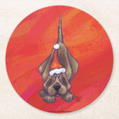 Dessous-de-verre Rond En Papier Noel de Chien À La Hache Sur Rouge (Devant)