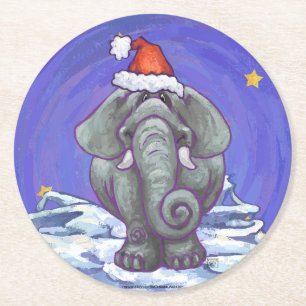 Dessous-de-verre Rond En Papier Noël des éléphants