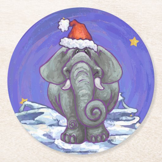 Dessous-de-verre Rond En Papier Noël des éléphants (Devant)