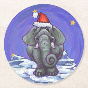 Dessous-de-verre Rond En Papier Noël des éléphants