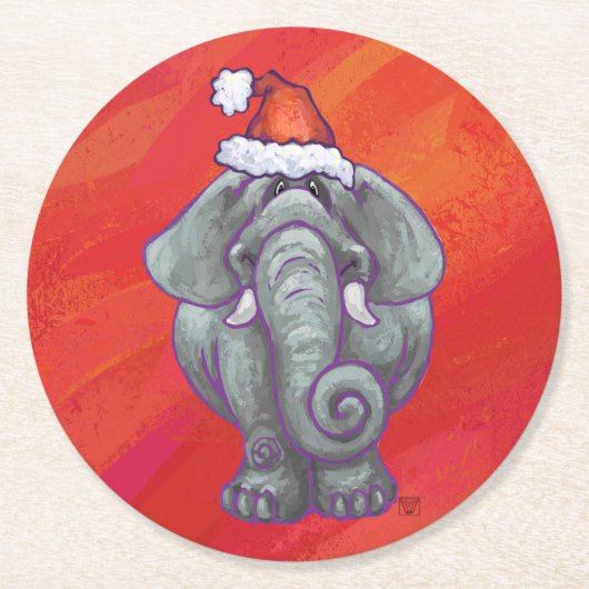 Dessous-de-verre Rond En Papier Noël des éléphants en rouge (Devant)