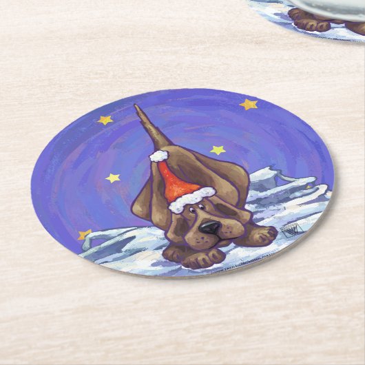 Dessous-de-verre Rond En Papier Noël du chien de la peau (Incliné)