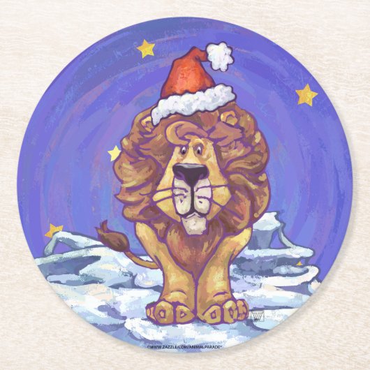 Dessous-de-verre Rond En Papier Noël du lion (Devant)