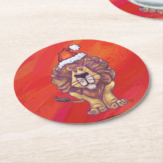 Dessous-de-verre Rond En Papier Noël du lion en rouge (Incliné)