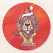 Dessous-de-verre Rond En Papier Noël du lion en rouge (Devant)