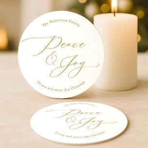 Dessous-de-verre Rond En Papier Noël Élégant Paix & Joie Écriture Dorée