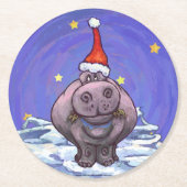 Dessous-de-verre Rond En Papier Noël Hippopotame (Devant)