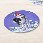 Dessous-de-verre Rond En Papier Noël Husky (Incliné)
