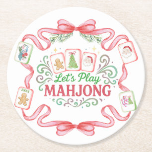 Dessous-de-verre Rond En Papier Noël Mahjong Monogramme