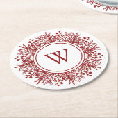 Dessous-de-verre Rond En Papier Noël Monogramme Rouge (Incliné)