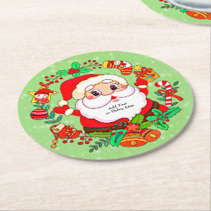 Dessous-de-verre Rond En Papier Noël Père Noël Stocking Cane Présente Holly