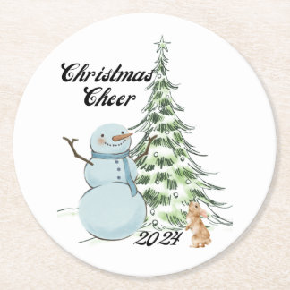 Dessous-de-verre Rond En Papier Noël personnalisé Cheer Snowman