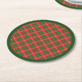 Dessous-de-verre Rond En Papier Noël Plaid rouge et vert (Incliné)