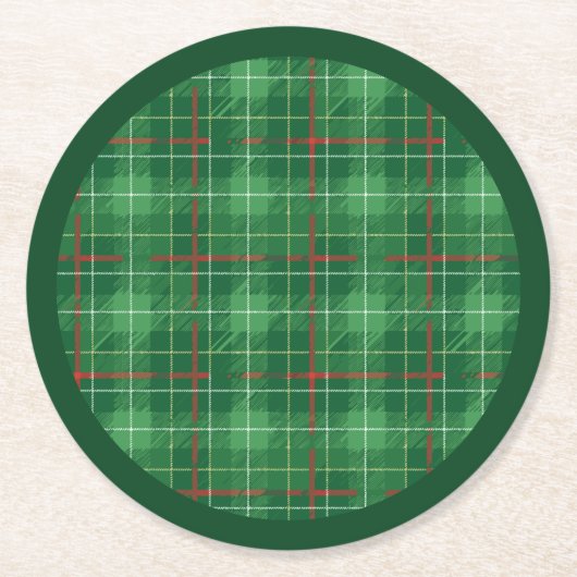 Dessous-de-verre Rond En Papier Noël Plaid vert avec rouge (Devant)