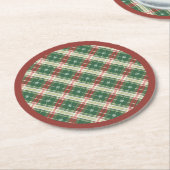 Dessous-de-verre Rond En Papier Noël Plaid vert, blanc avec rouge (Incliné)