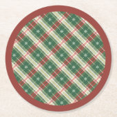 Dessous-de-verre Rond En Papier Noël Plaid vert, blanc avec rouge (Devant)