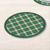 Dessous-de-verre Rond En Papier Noël Plaid Vert, Blanc, avec Rouge, Or (Incliné)