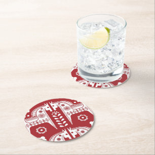 Dessous-de-verre Rond En Papier Noël Red Reindeer Forêt scandinave nordique