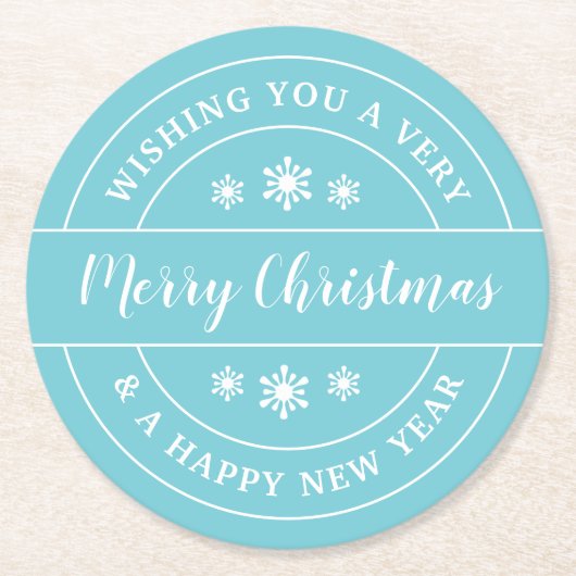 Dessous-de-verre Rond En Papier Noël Souhaite Snowflakes Typographie bleue (Devant)