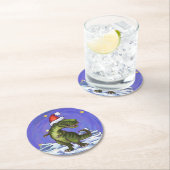 Dessous-de-verre Rond En Papier Noël Tyrannosaurus (En situation)