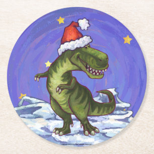 Dessous-de-verre Rond En Papier Noël Tyrannosaurus