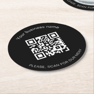 Dessous-de-verre Rond En Papier Noir blanc bar restaurant menu qr code