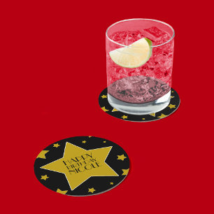 Dessous-de-verre Rond En Papier Noir d'anniversaire de star de cinéma et étoiles